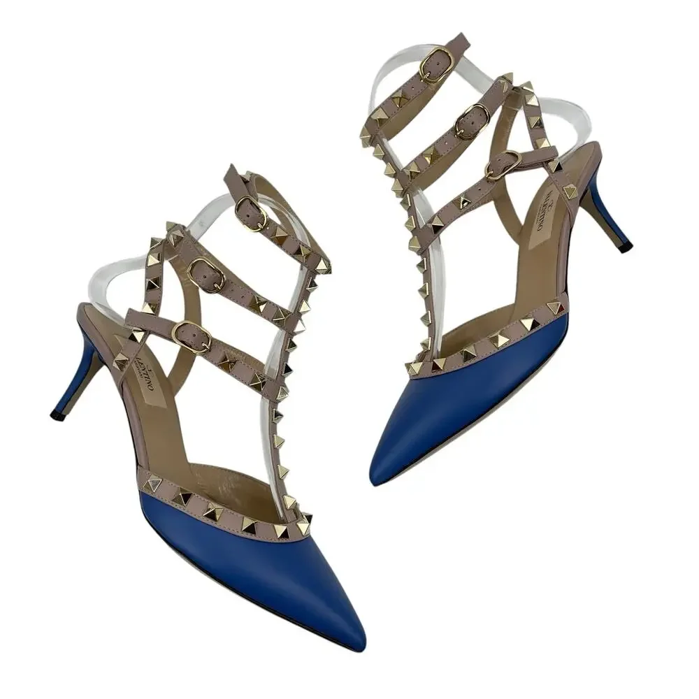 Valentino Garavani Rockstud 65mm Leather Caged Pump Blue Pink Size 36.5 - Picture 6 of 13